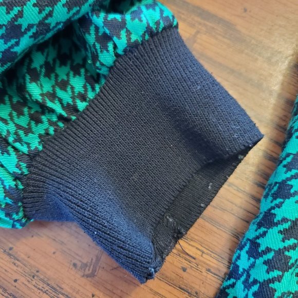 Vintage Green & Black Houndstooth Co-Ord Jacket & Skirt Set Women Medium Petite - Picture 9 of 16